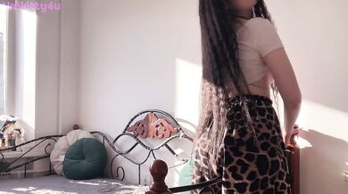 Sexy brunette rubbing against the bed. Help me cum