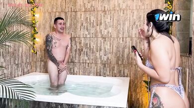 Latina MILF Kylei Eliish rides her boyfriend’s friend after catching him naked in her jacuzzi and gi