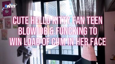 Cute Hello Kitty Fan Teen in Blowjob & Fuck for Cum in Face ft. Amber Kai