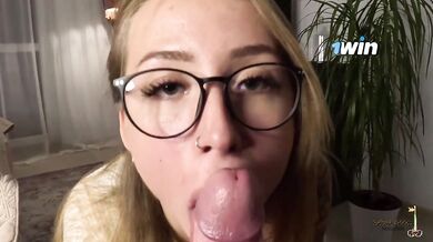 Dude With A Huge Dick Fucks A Cool Chick In Glasses And Shoots On Her Face In Close-Up