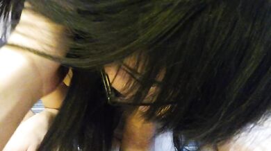 Asian Nerdy Teen with Glasses gives Deepthroat Blowjob