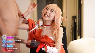 Japanese cosplayer gives a guy an armpitjob.