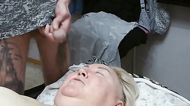 Girlfriend gets a mouthful of cum after I jerk off my dick
