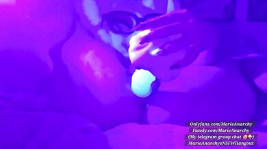 Soaking my UFO dildo in lube and fucking myself under blacklight