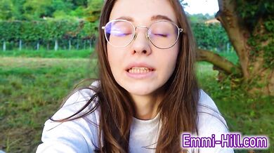 ALONE? Outside on the fields i presnet my huge labia teen pussy and clit