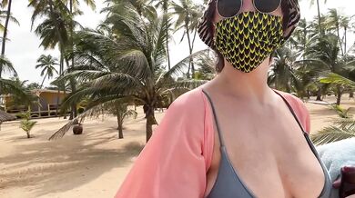 Walking on the beach bottomless
