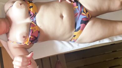 Caught jerking off in sauna - cum on tits