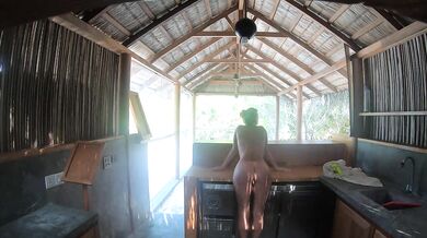 Naked girl came to an abandoned bar