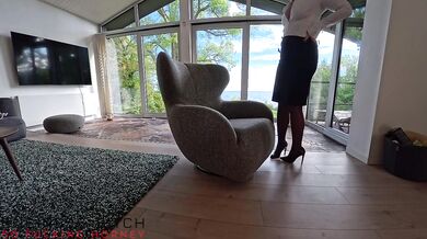 blond secretary wearing new stockings for creampie sex with the boss