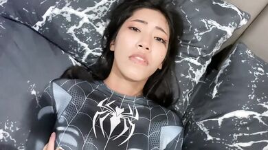 Petite Spider Girl can't hold her Horny side