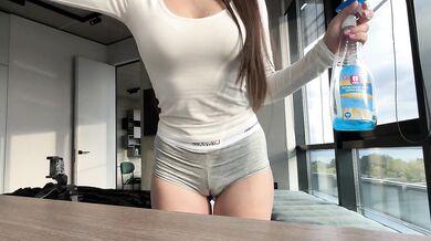 You're watching your girlfriend cleaning
