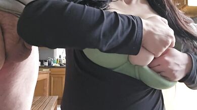 Wife Worships Husbands Small Cock And Spits All His Cum On Her Big Tits