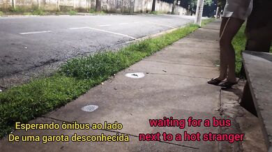 Risky masturbation at the bus stop next to the hot girl!