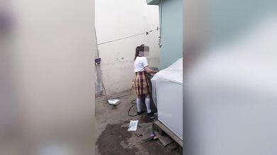 I find my schoolgirl stepdaughter alone at home washing her panties, perverted stepfather,