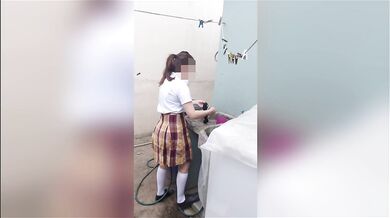 I find my schoolgirl stepdaughter alone at home washing her panties, perverted stepfather,