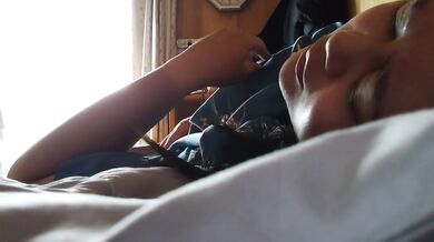 Big breasted Japanese woman masturbates after waking up
