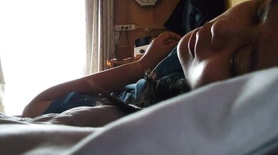 Big breasted Japanese woman masturbates after waking up