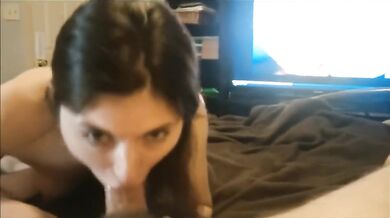 Amateur wife sucks cock and eats cum while watching her homemade anal porn