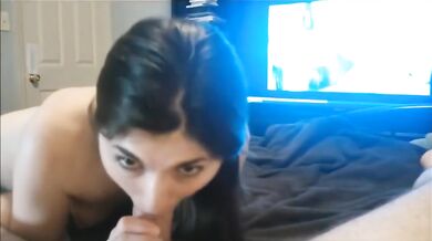 Amateur wife sucks cock and eats cum while watching her homemade anal porn