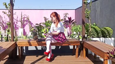 Fucking the innocent redhead in the garden