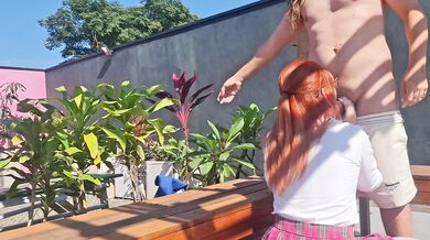 Fucking the innocent redhead in the garden