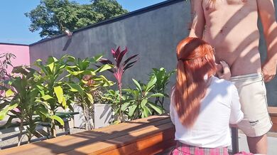 Fucking the innocent redhead in the garden