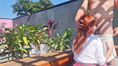 Fucking the innocent redhead in the garden