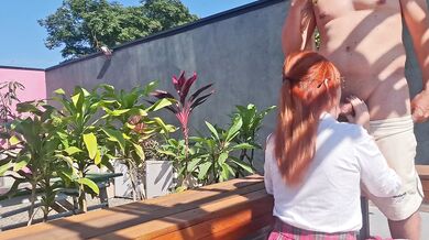 Fucking the innocent redhead in the garden
