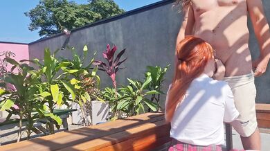 Fucking the innocent redhead in the garden