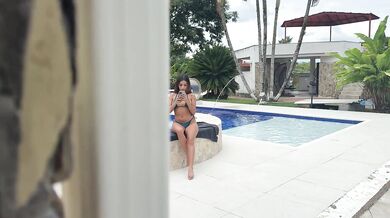 Voyeur! My stepbrother spies on me sunbathing in the pool, it turns him on to see me masturbate!
