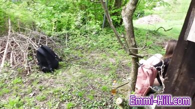 Hut in the Woods |Long Labia Teen with wet and creamy pussy outdoors