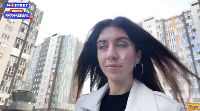 Wife Cheats her Husband in the Entrance and walks on Public with Cum on Face - Cumwalk
