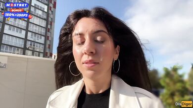 Wife Cheats her Husband in the Entrance and walks on Public with Cum on Face - Cumwalk
