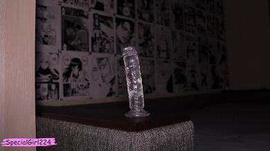 I ride a new transparent dildo with my wet pussy | 4K