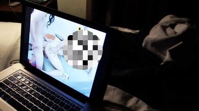 I play with his big dick with my feet and then I masturbate with my heel