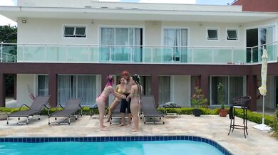 Three Best Friends Share One Big Dick - Brazilian Lesbian Teens - Orgy