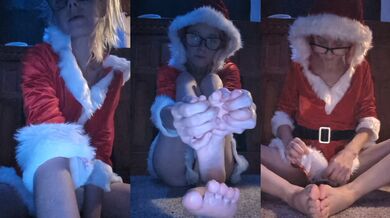 Playing With Feet In Xmas Outfit