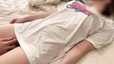 College girl friend staring curiously at the sperm (body is an adult)