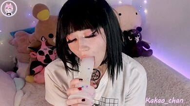 Cute Emo Girlfriend Kakao chan sloppy blowjob and masturbation to her step dad