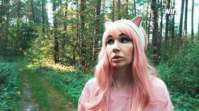 Cute lesbian got lost in the forest and ran into a forester's dick.