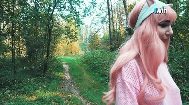 Cute lesbian got lost in the forest and ran into a forester's dick.
