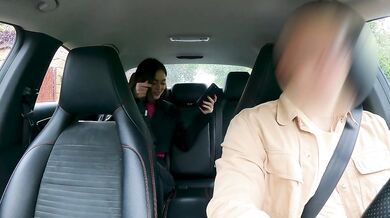 Pretty girl Nikky with a pink pussy wanted to fuck right in Uber. Cum in pussy