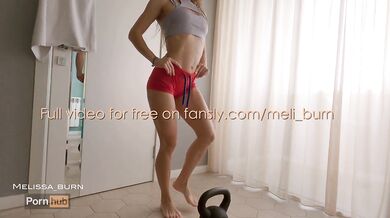 Young athlete completely undressed during training and fucked her pussy with a big dildo -Meli Burn