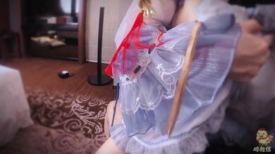 Black over-knee socks footjob + Genshin Impact ganyu cosplay sex