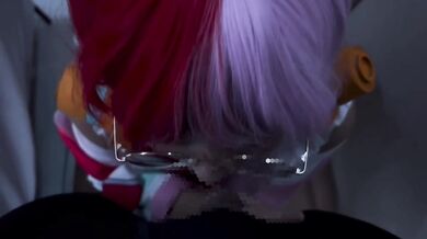 One piece Diva Uta in glasses takes him to a virtual space to gokkun blow his dick.