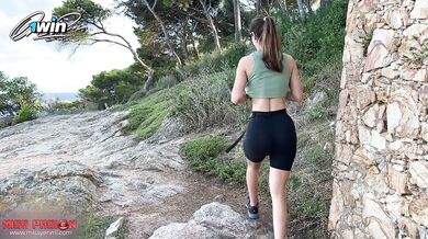 Spectacular woman giving a BLOWJOB among the rocks, and he CUMS on her FACE - Miss Pasion