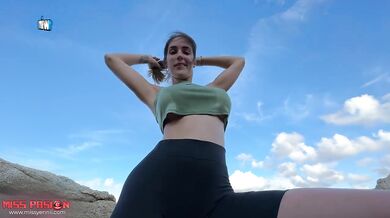 Spectacular woman giving a BLOWJOB among the rocks, and he CUMS on her FACE - Miss Pasion