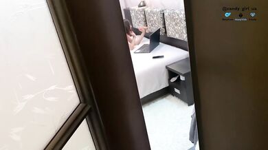 Caught my step sister watching porn and covered her pussy with my cum