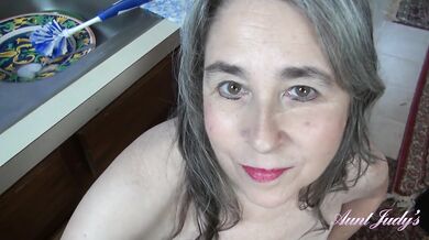 Aunt Judy's - Your Busty Step-Aunt Grace Gives You a Handjob in the Kitchen (POV)