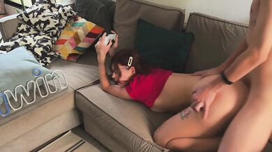 Petite gamer girl gets a fat cock while playing